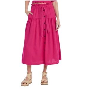 UNIVERSAL THREAD womens hot pink tie waist button up midi skirt size S NWT